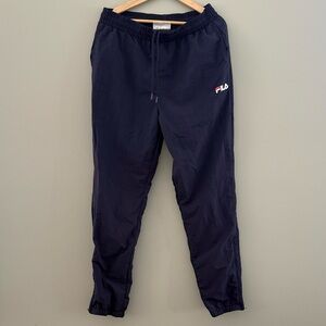 Fila Vintage Men’s Navy Nylon Track Pants - Large